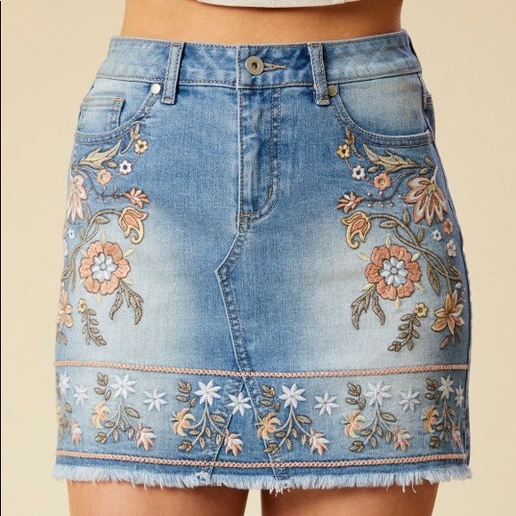 Altar'd State Dresses & Skirts - Altar'd State Santa Clara Embroidered Denim Skirt